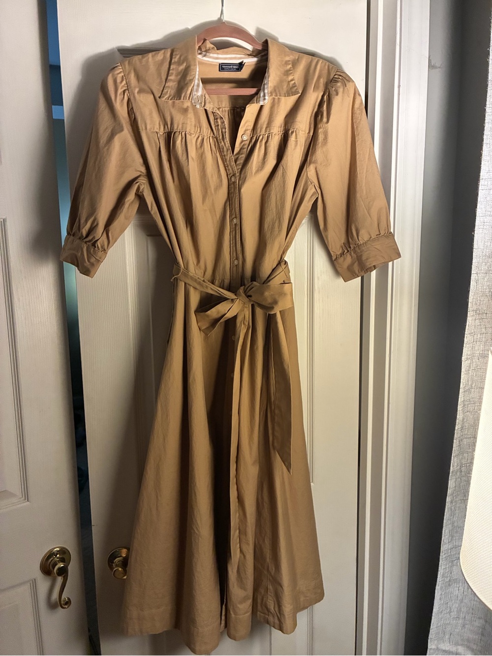 Vineyard Vines Camel Tie-Waist Midi Dress